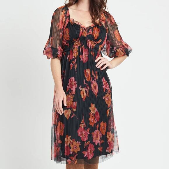 DR2 Dresses & Skirts - DR2 Sutton Floral Tulle Long Sleeve Dress Size M